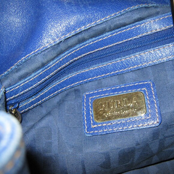 Furla Cobalt Blue Leather Handbag Purse - Picture 9 of 11